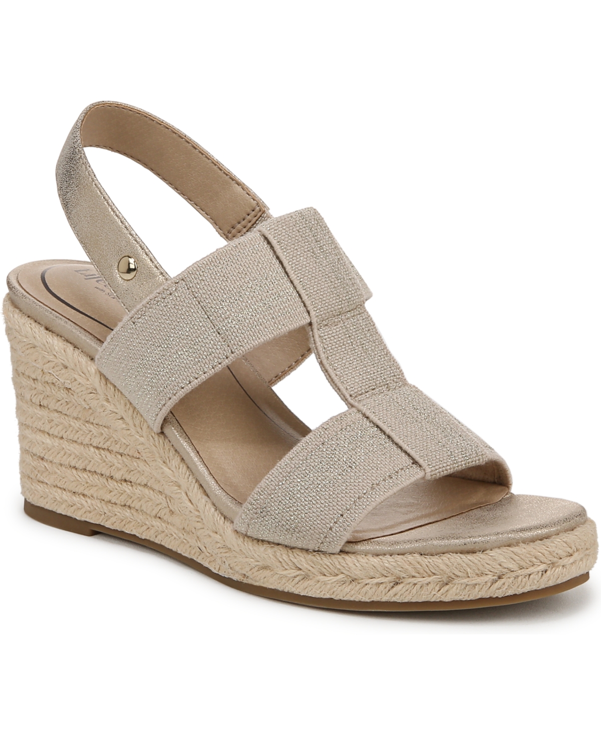 Shop Lifestride Women's Tallulah Espadrille Wedge Sandals In Gold Fabric,faux Leather