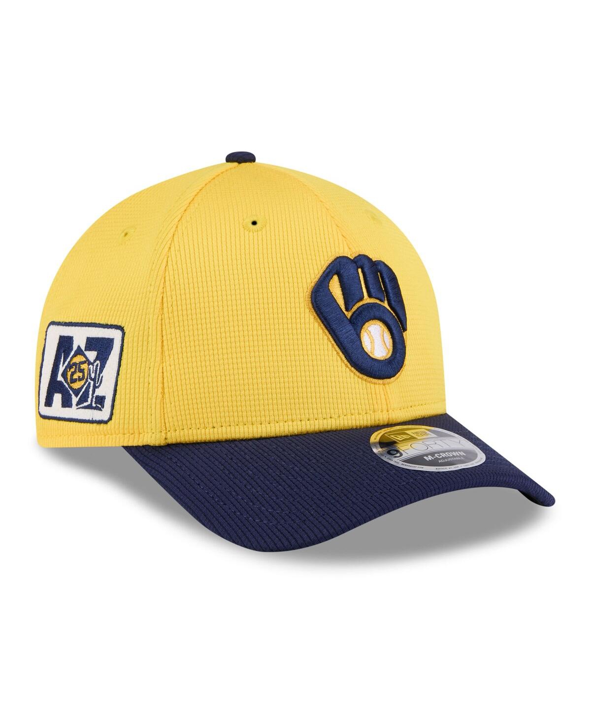 New Era Men's Gold, Navy Milwaukee Brewers Alternate The League 9forty Adjustable Hat In Gold,navy