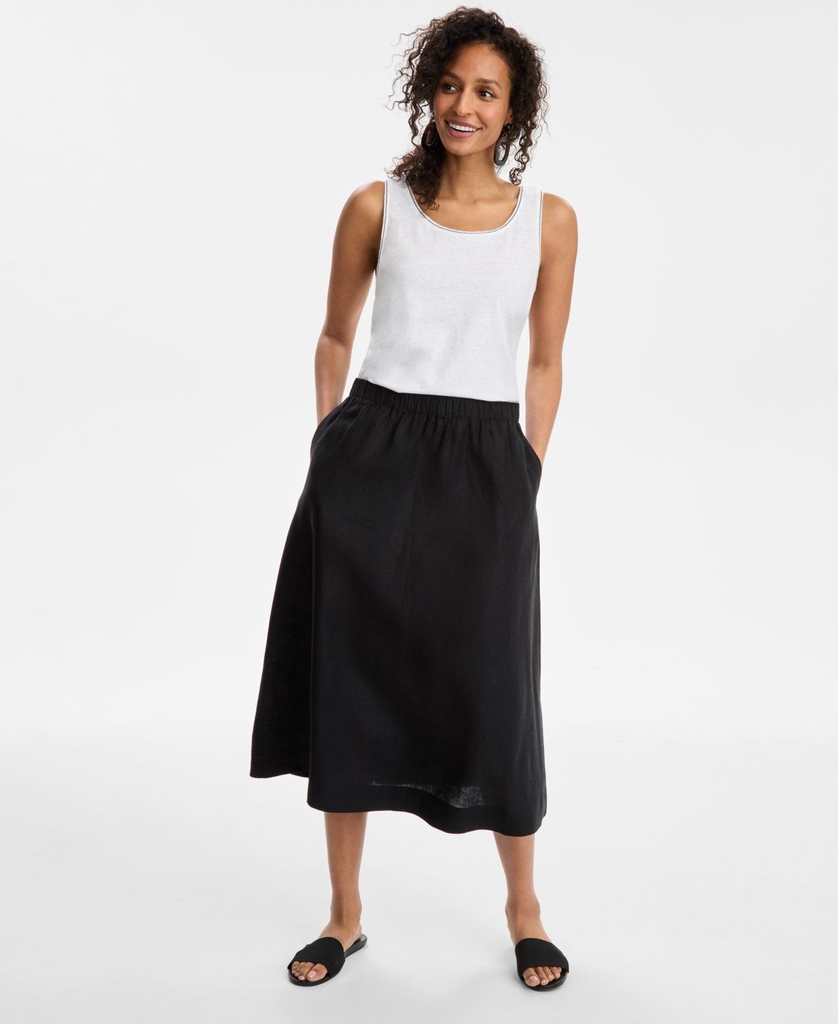 CHARTER CLUB WOMEN'S PULL-ON 100% LINEN MIDI SKIRT, EXCLUSIVELY AT MACY'S 