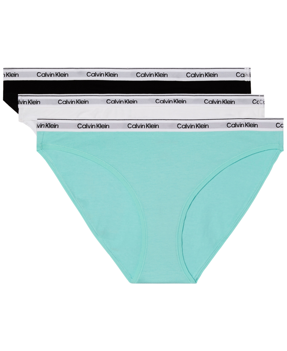 Calvin Klein Women's Modern Logo 3-pack Bikini Underwear Qd5207 In Black,beau Blue,white