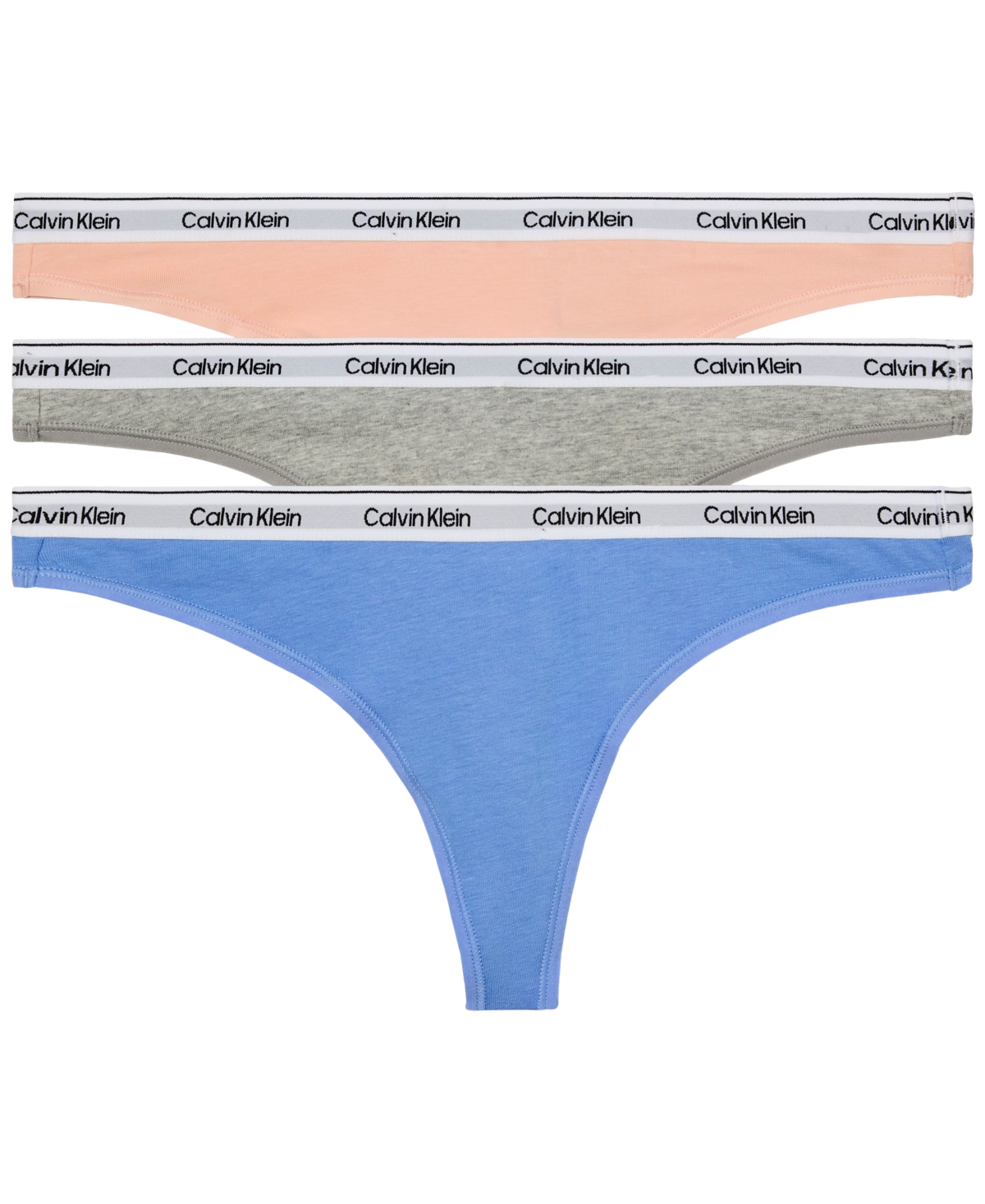Calvin Klein Women's Modern Logo 3-pack Thong Underwear Qd5209 In Glacier,melon Frenzy,grey Heather