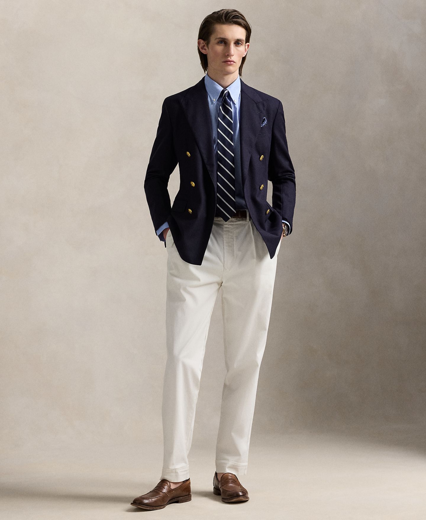 Мужская рубашка Polo Ralph Lauren Purepress Cotton Oxford, цвет: Синий / Белый — фото 4