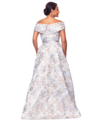 Petite Off-The-Shoulder Metallic Jacquard Gown
