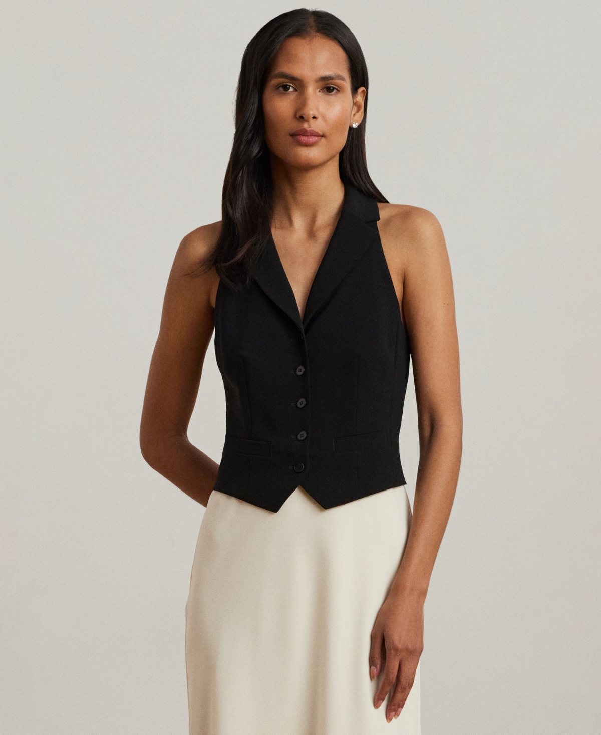 Shop Ralph Lauren Women's Two-tone Crepe Sleeveless Gown In Black