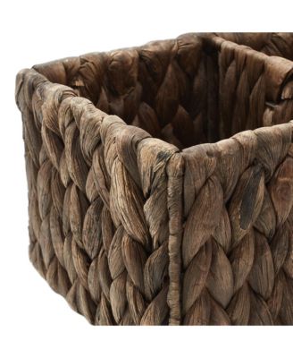 Set of 2 Water Hyacinth Storage Baskets with 3 Sections, Espresso - Woven Bin Organizers for Bathroom, Laundry, Pantry, Office, Shelves