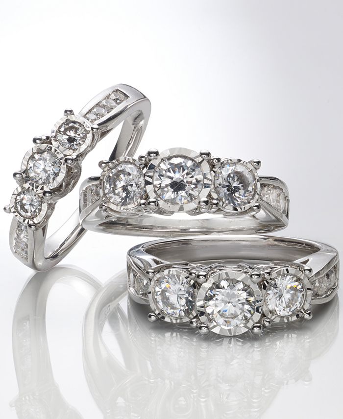 TruMiracle Three-Stone Diamond Ring in 14k White Gold (1 ct. t.w ...