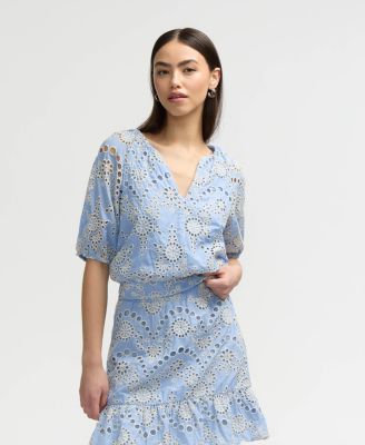 Women s Puff Sleeve Eyelet Top