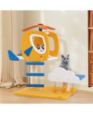 Indoor Small Aviation-Themed Cat Tree with Helicopter Top Perch Fun & Cozy Playhouse for Cats