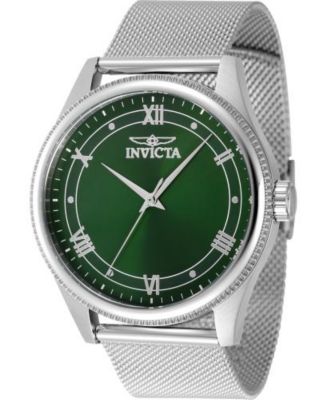 Invicta Men's Watch - Celestial Quartz Green Dial Silver Tone Mesh