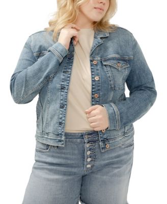 Plus Size Notched Crop Jean Jacket