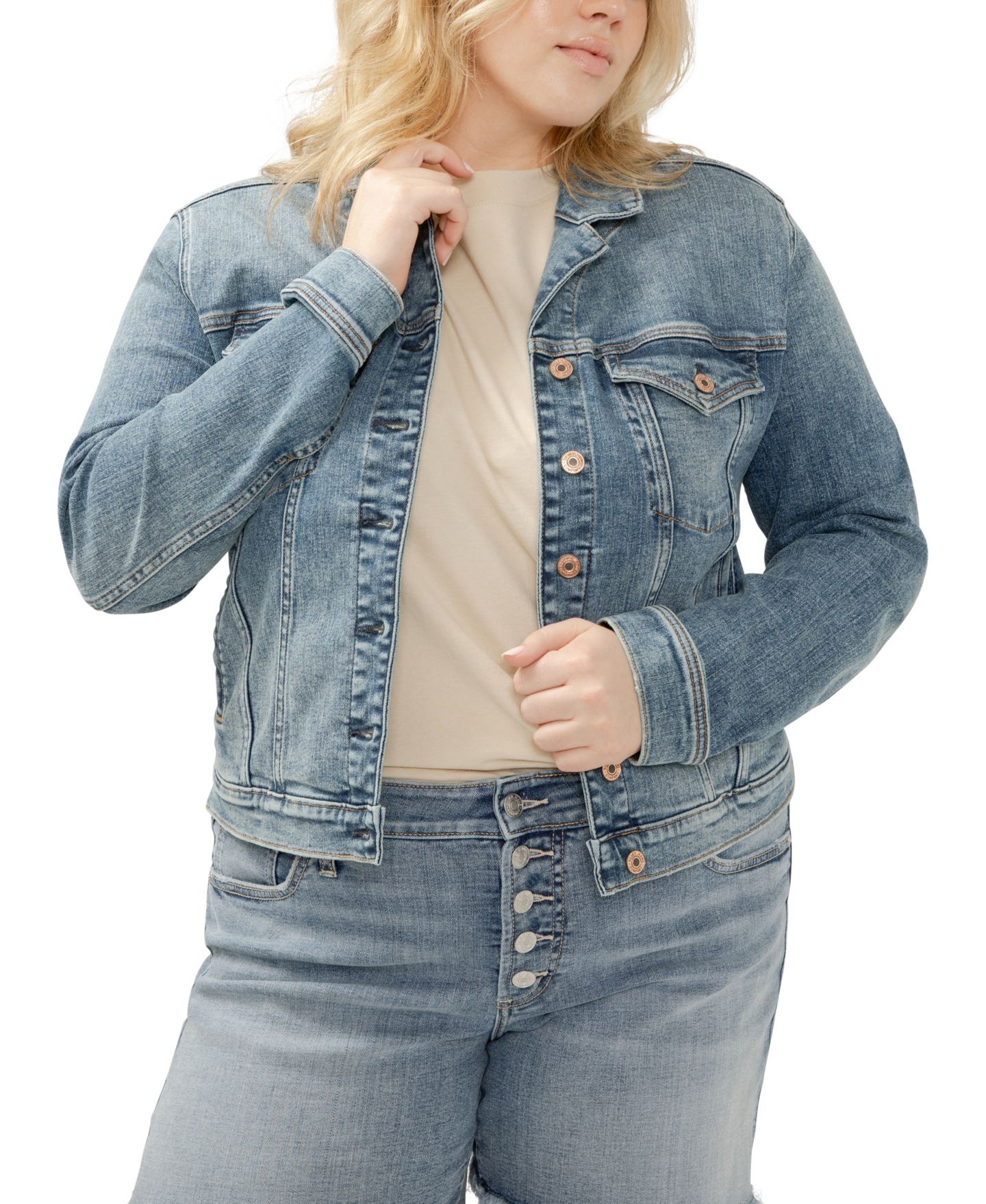 Женская куртка Silver Jeans Co. Plus Size Notched Crop Jean, цвет: Индиго — фото 9