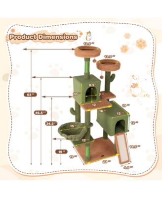 Multi-Level Cactus Cat Tree with Scratching Posts, Ladder, Double Condos & Toy Bed Fun & Cozy Cat Playhouse