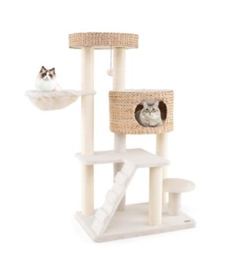 Modern Cat Tree with Cattail Fluff Condo and Top Perch for Indoor Cats