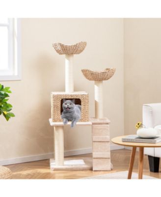 Cattail Cat Tower with Sisal Scratching Posts, Perch & Condo Cozy Multi-Level Playhouse for Cats