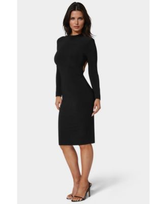 Women's Low Back Mock Neck Long Sleeve Midi Dress