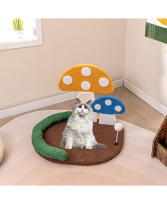Mushroom Cat Bed with Cat Claw Scratcher & Wide Scratch Panel Cozy & Fun Playhouse for Cats