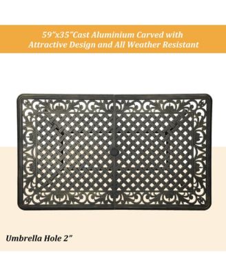 59 Inches Cast Aluminium Outdoor Dining Table Patio Rectangular Dining Table with Umbrella Hole Patio Bistro Table for Backyard Garden Patio, Antique Bronze
