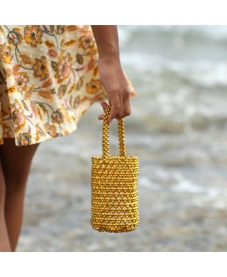 GOLDA Metallic Beads Bucket Bag In Gold