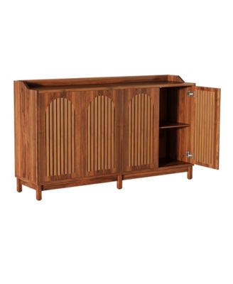 57" Farmhouse Wood + Shutter Doors + Adjustable Shelf + Freestanding Sideboard Buffet Storage Cabinet
