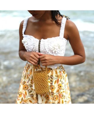 GOLDA Metallic Beads Bucket Bag In Gold