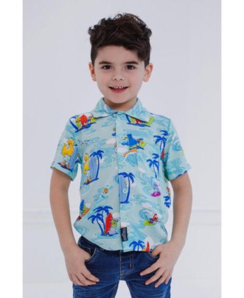 Рубашка Sesame Street Bird Cookie Monster Elmo Oscar the Grouch Matching Family Hawaiian Button Down Shirt to для мальчиков-малышей, цвет: Синий