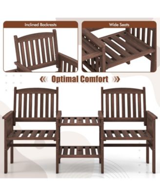 Outdoor Fir Wood Loveseat with 2-Tier Side Table and 1.96" Umbrella Hole