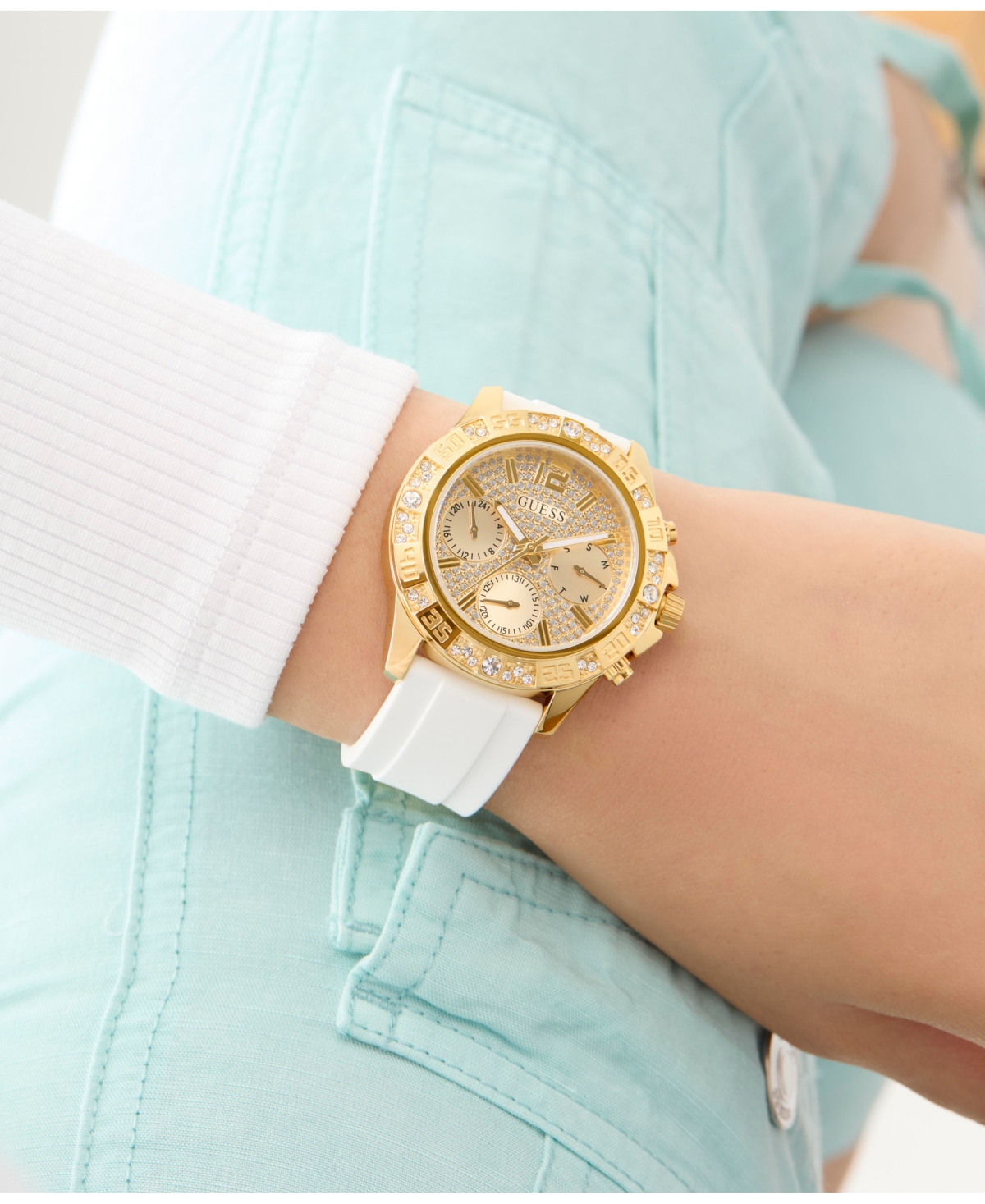 Guess Women's Multifunction White Silicone Watch, 40mm In White