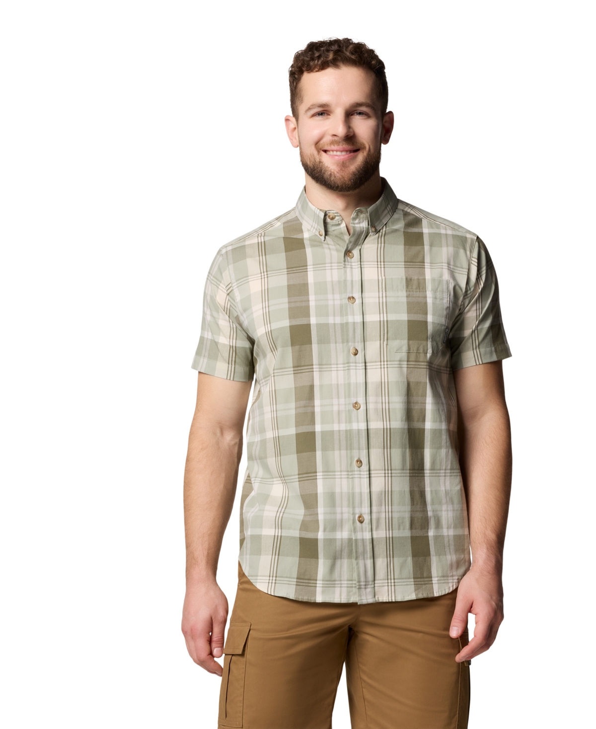 Shop Columbia Men's Rapid Rivers Short Sleeve Plaid Shirt In Safari Mul