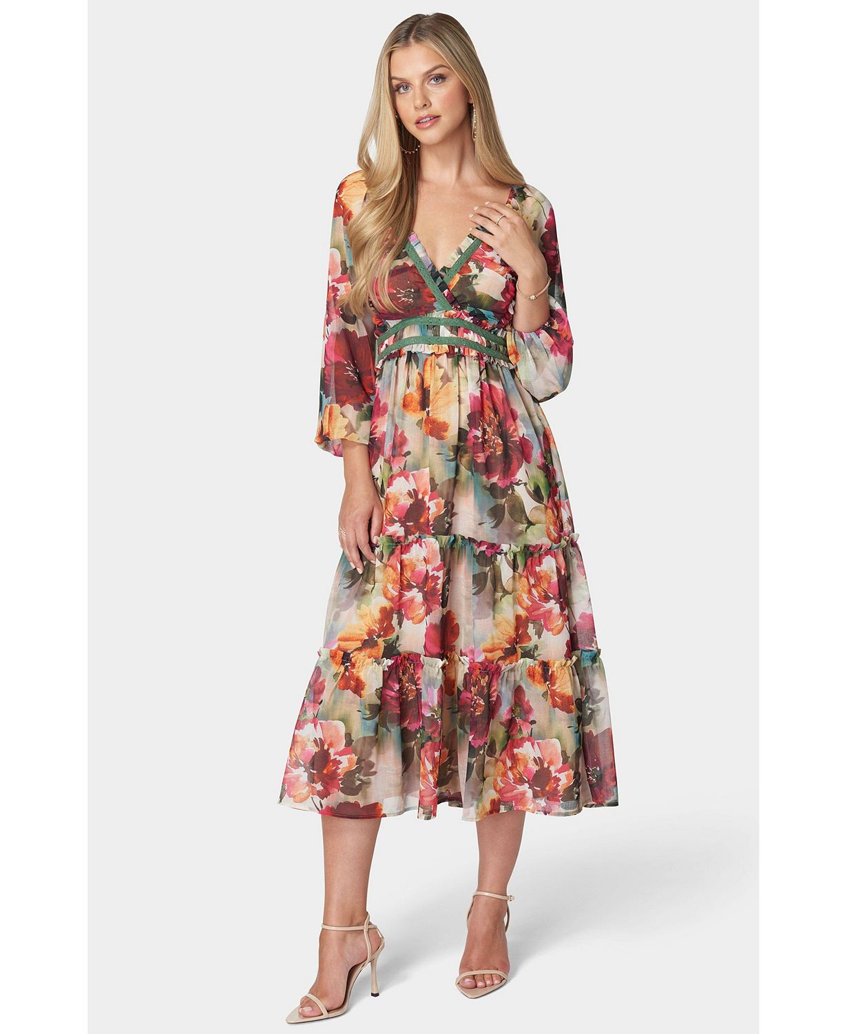 Women's Lace Up Back Chiffon Midi Dress