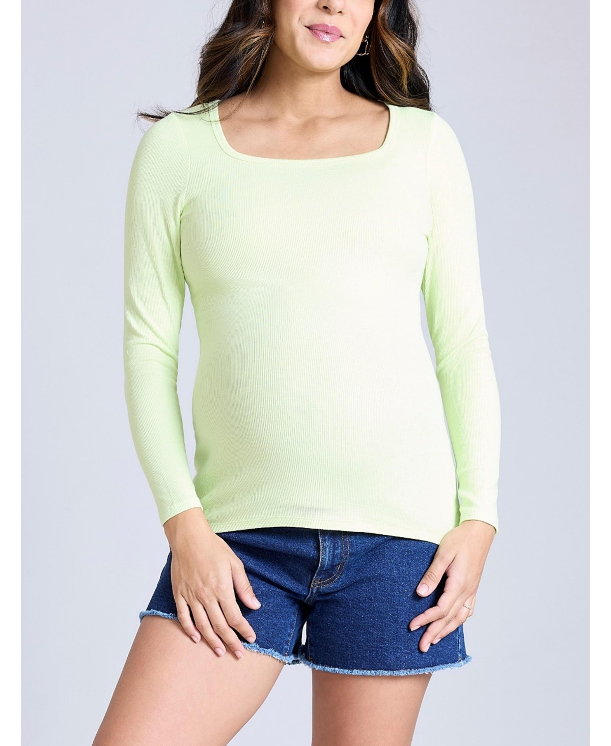 Motherhood Maternity Maternity Square Neck Rib Knit Long Sleeve Tee - Motherhood - Soft lime