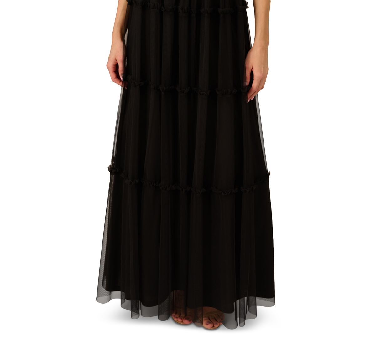 Adrianna By Adrianna Papell Women's Ruffle Tiered Mesh Sleeveless Gown In Black
