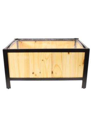 Acacia Wood Steel-Framed Planter Box with Removable Bag, 27.75" W x 20" D x 15.5" H