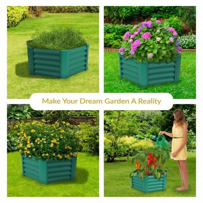 Raised Powder-Coated Steel Hexagon Planter Garden Bed Kit for Plants, Flowers, Vegetables and Herbs - 41" W x 16" Deep