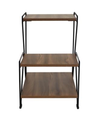 3-Tiered Steel Wire Indoor Accent Table with Faux Woodgrain Tabletops - 21” H - Brown