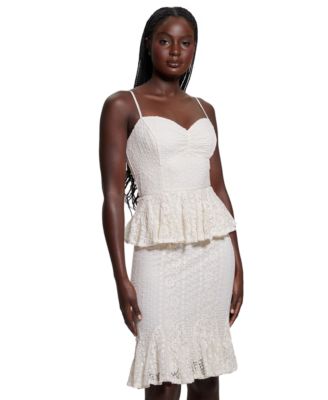 GUESS - Women's Lula Ruffle-Waist Sleeveless Lace Dress