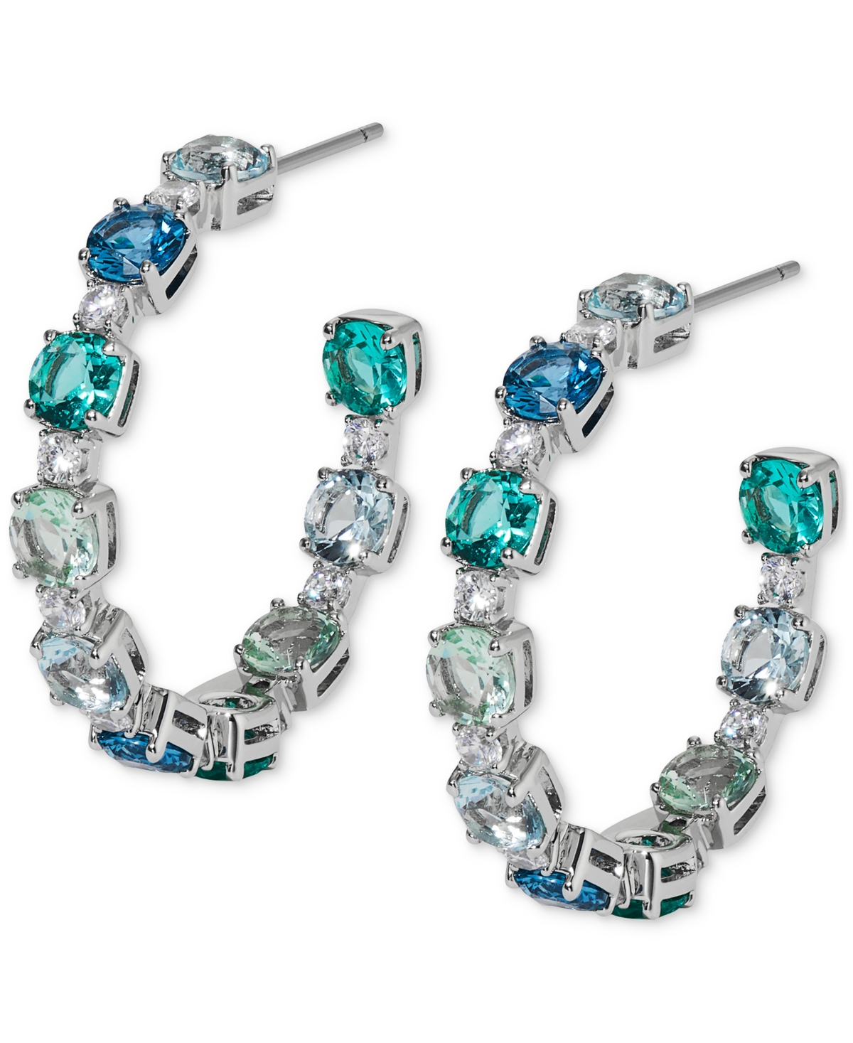 Silver-Tone Small Mixed Stone C-Hoop Earrings, 1", Exclusively at Macy's - Rhodium