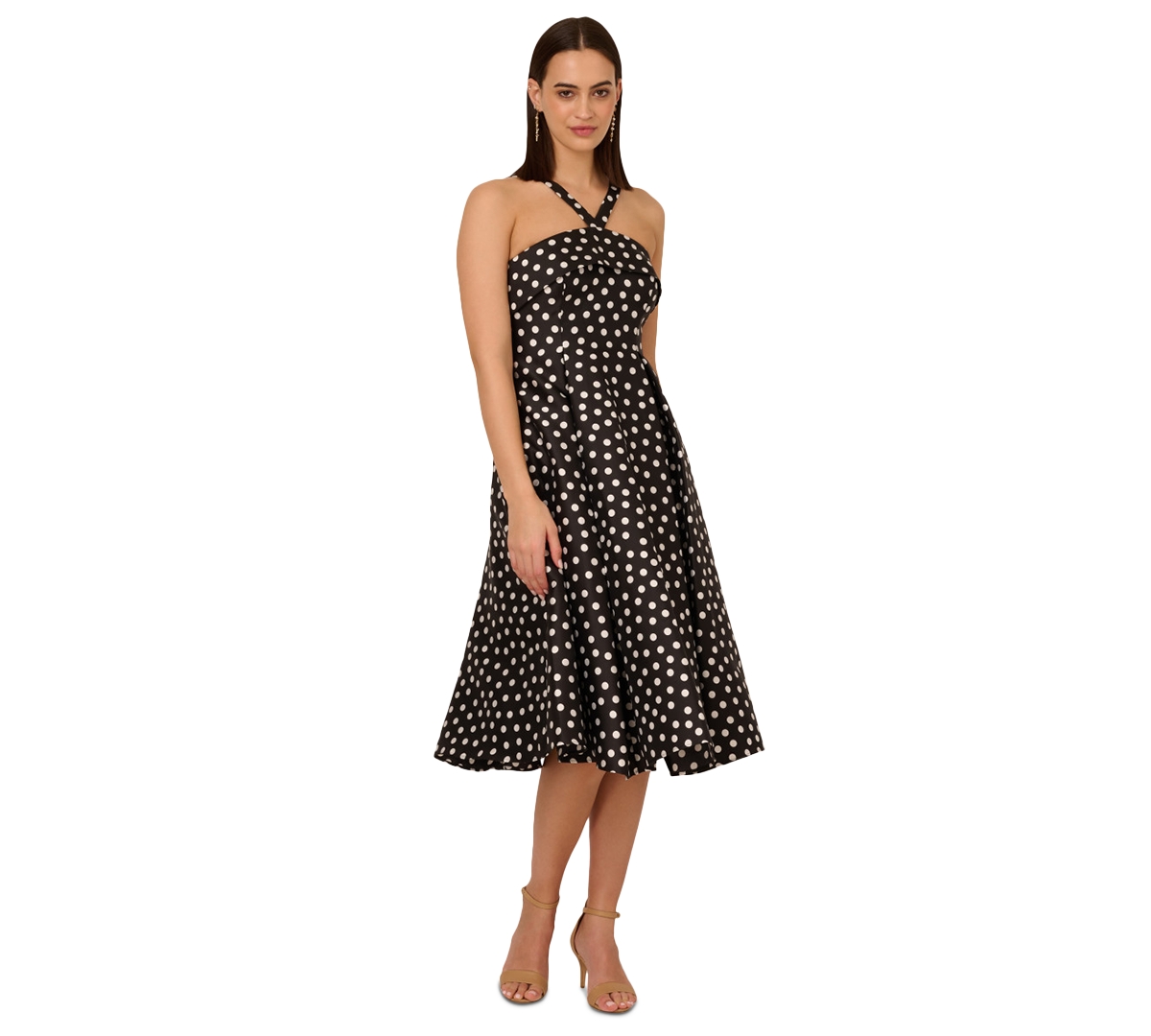 Adrianna Papell Women's Polka-dot Fit & Flare Dress In Black,ivoru