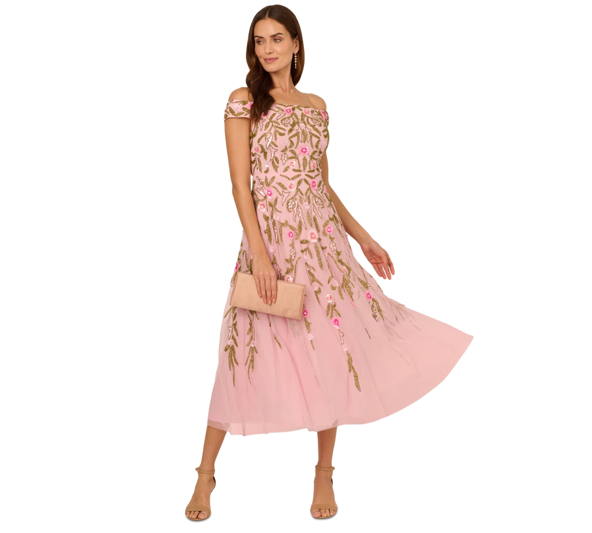ADRIANNA PAPELL WOMEN'S BEADED FIT & FLARE DRESS 