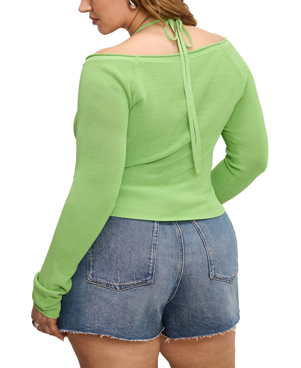 Shop Good American Women's Rib-knit Off-shoulder Long-sleeve Top In Lime005
