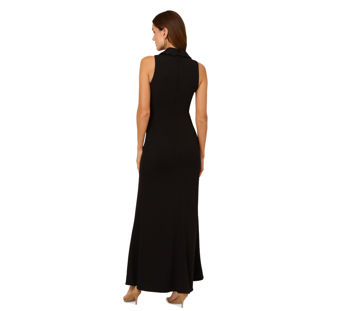 Shop Adrianna Papell Women's Scalloped Tuxedo Gown In Black