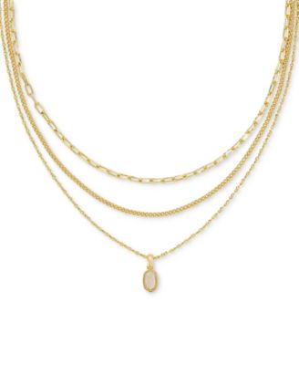 14k Gold-Plated Kyocera Opal Layered Pendant Necklace, 14" + 4" extender 