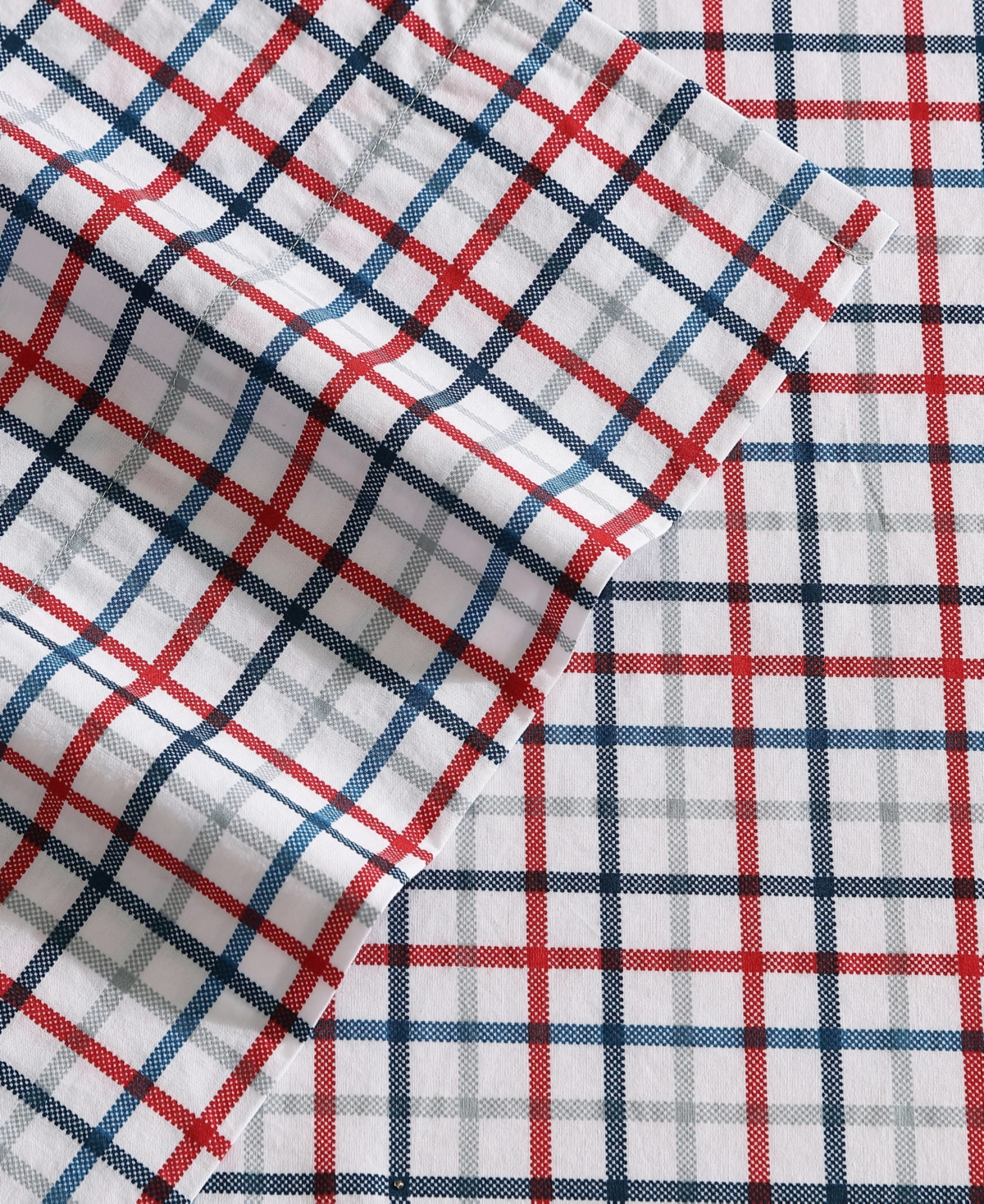 Nautica Boating Tattersall Plaid Grey Full Sheet Set In Boating Tattersall Red