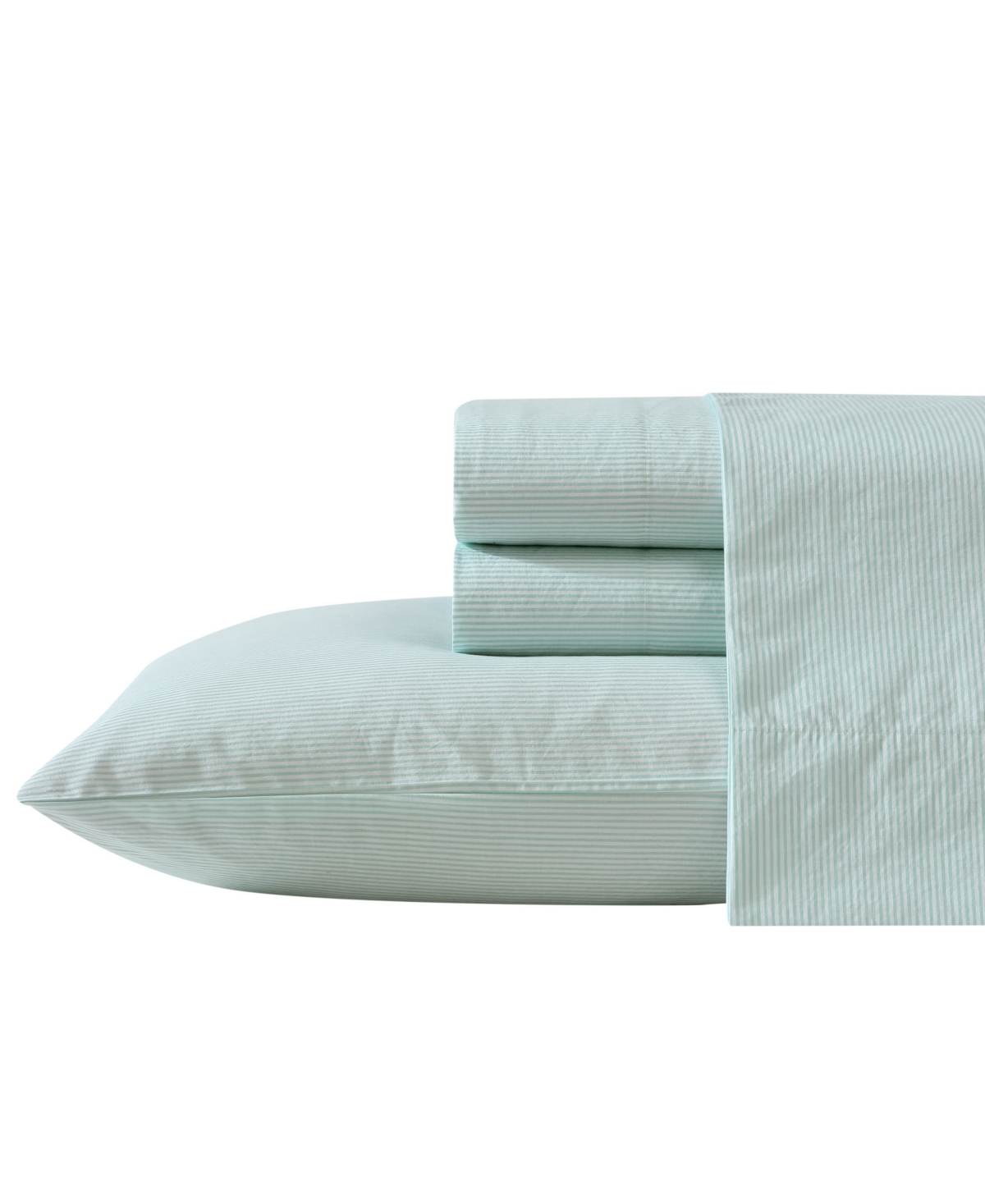 Nautica Cotton Percale 4-piece Sheet Set, Full In Penny Pinstripe Light Green