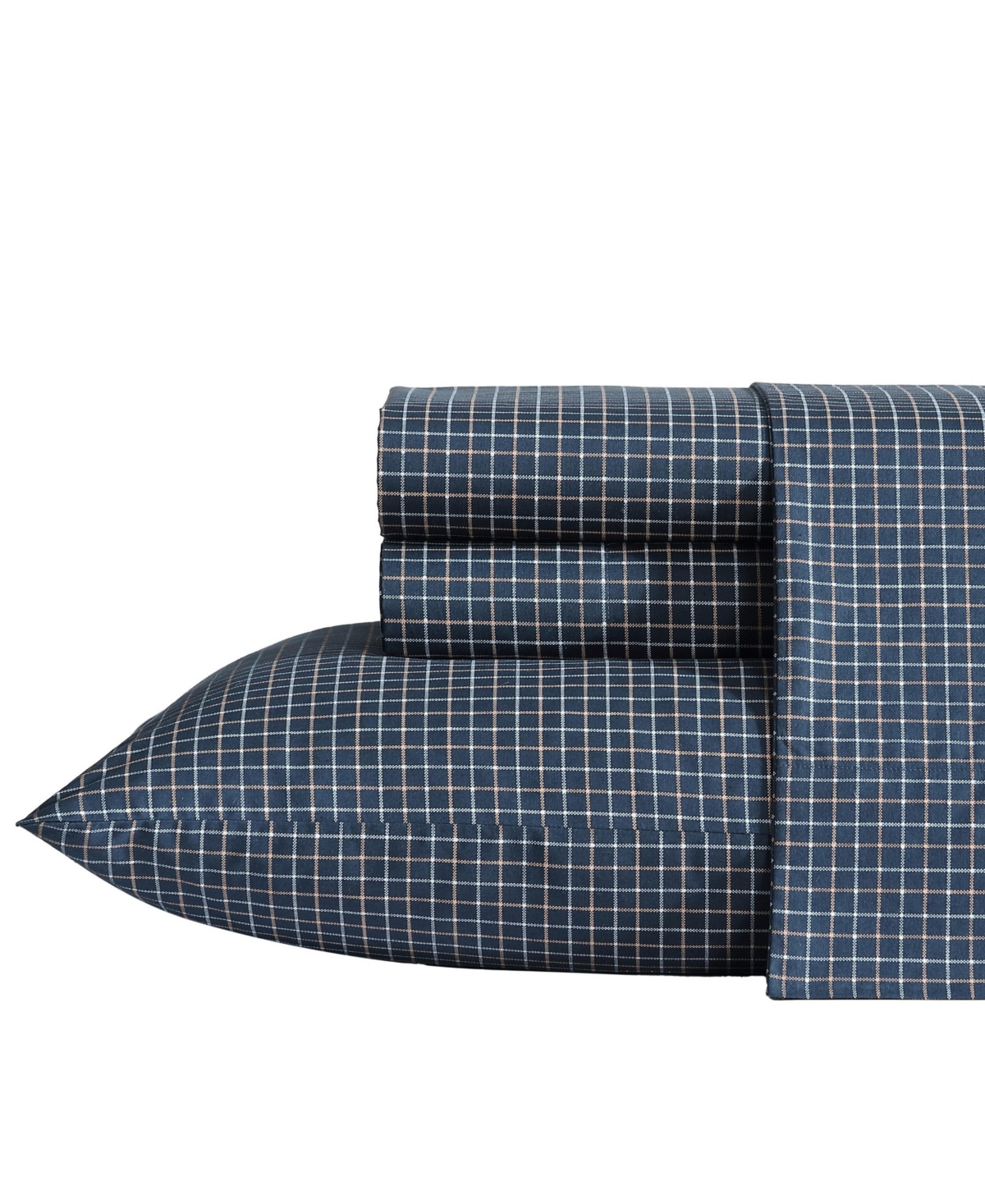 Nautica 200 Thread Count Reece Plaid Cotton Percale Sheet Set In Reece Plaid Navy