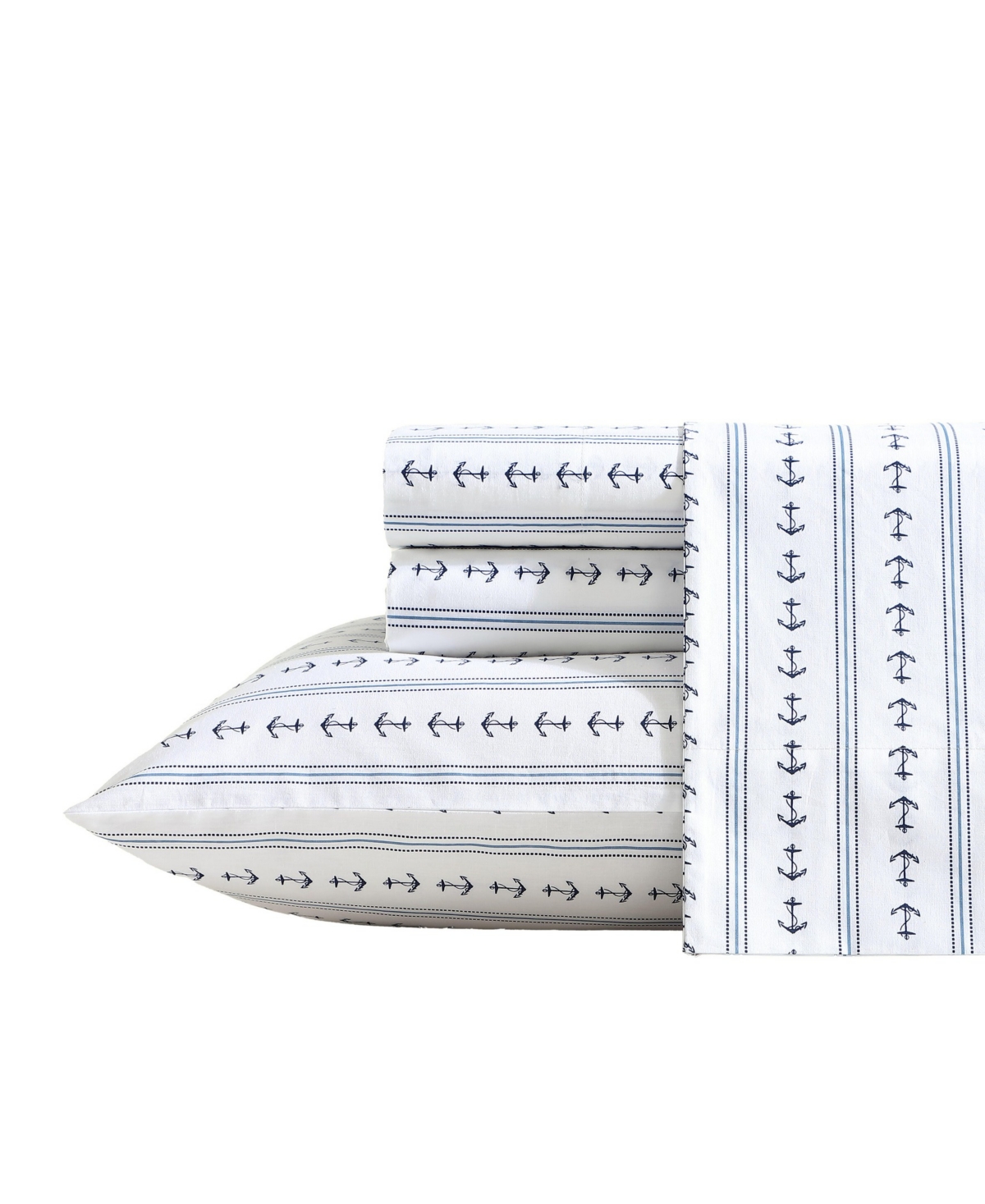 Nautica Cotton Percale 4-piece Sheet Set, Queen In Anchor Lines Blue