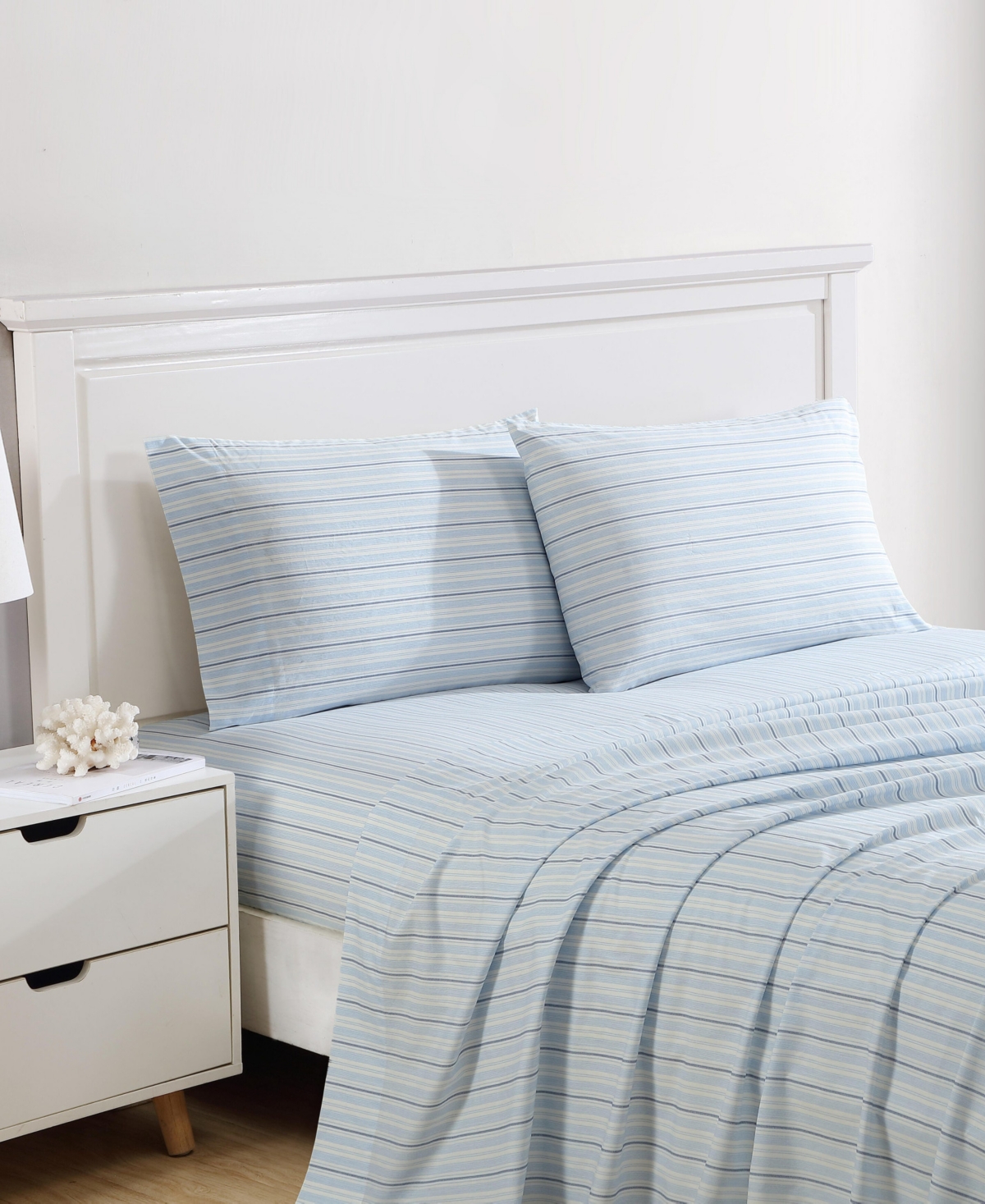 Nautica Cotton Percale 4-piece Sheet Set, King In Camp Stripe Blue
