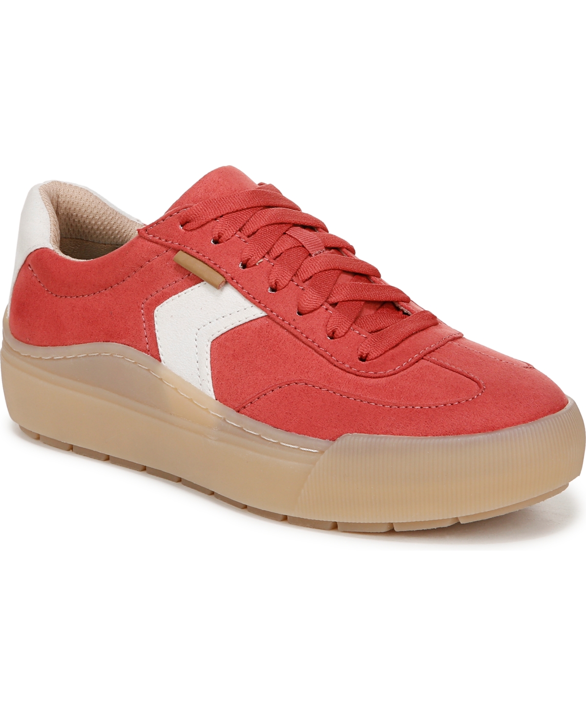 Shop Dr. Scholl's Women's Time Off Win Lace Up Platform Sneakers In Red Cherry Microfiber