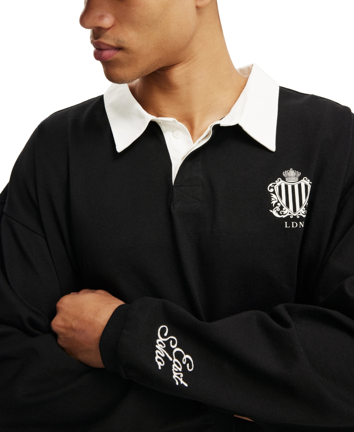 COTTON ON MEN'S BOX FIT RUGBY LONG SLEEVE POLO SHIRT 
