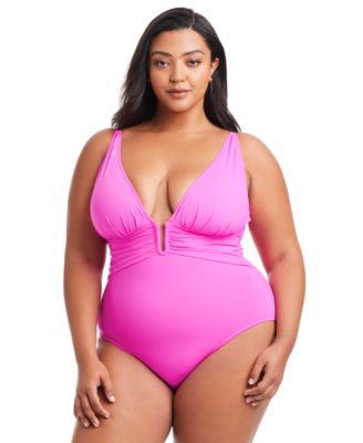 Plus Size Key Item Plunge Plunging-Neck Swimsuit