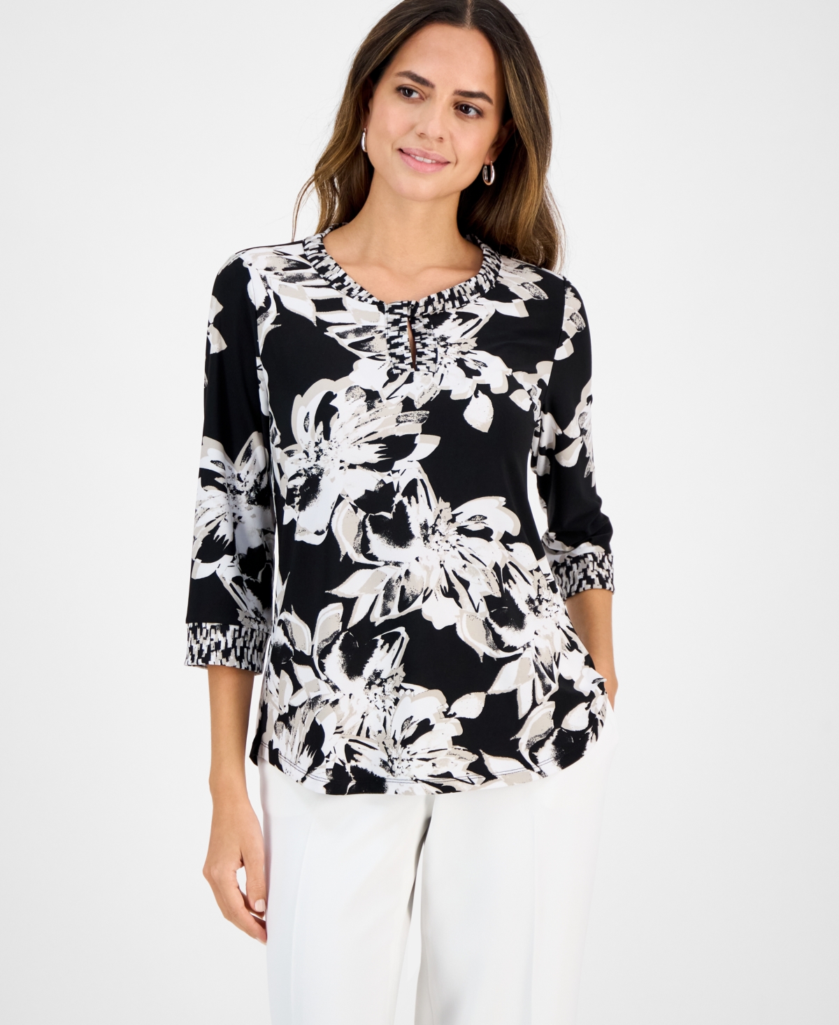 Women's Printed Twist-Neck Top - Black Multi